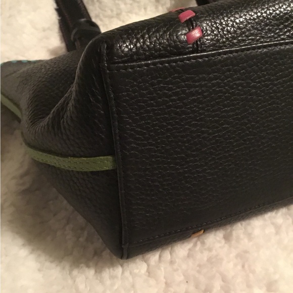 Brighton Black Leather Shoulder Bag with floral lining & 2 bonus charms - Picture 4 of 8